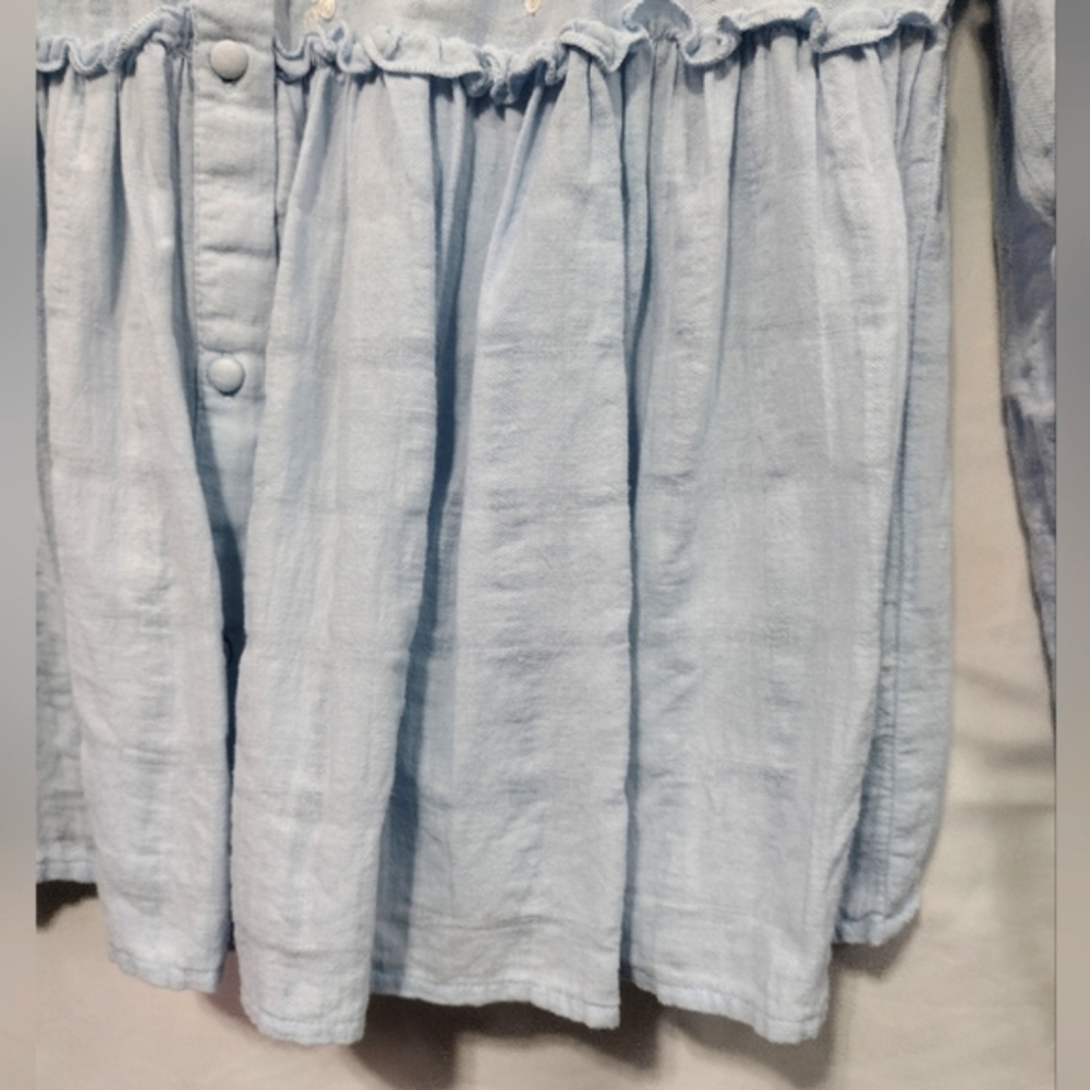 Zara Embroidered Babydoll Top Women's XS Blue Floral Boho Retro Cottagecore 90s - Picture 9 of 11